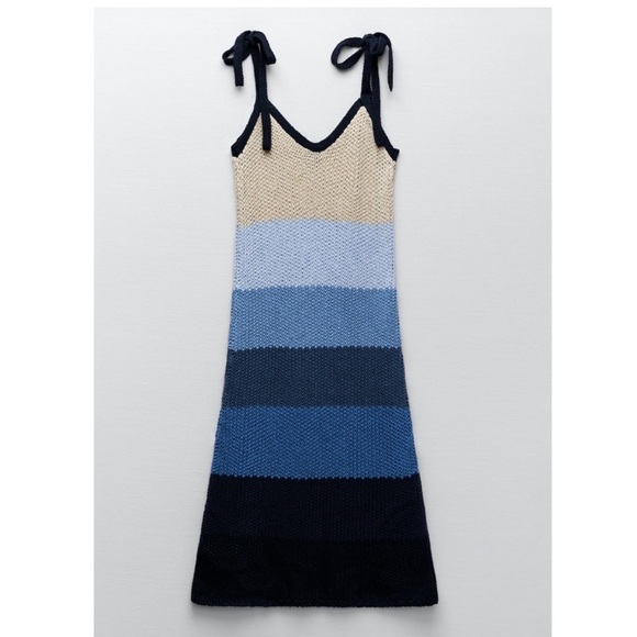 NWT Zara Knit Striped Strap Colorblock Midi Ombre Dress - Picture 4 of 10